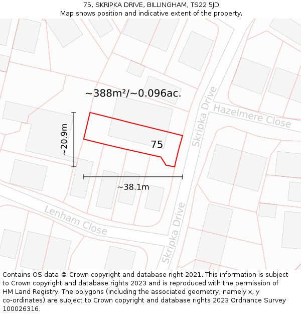 75, SKRIPKA DRIVE, BILLINGHAM, TS22 5JD: Plot and title map