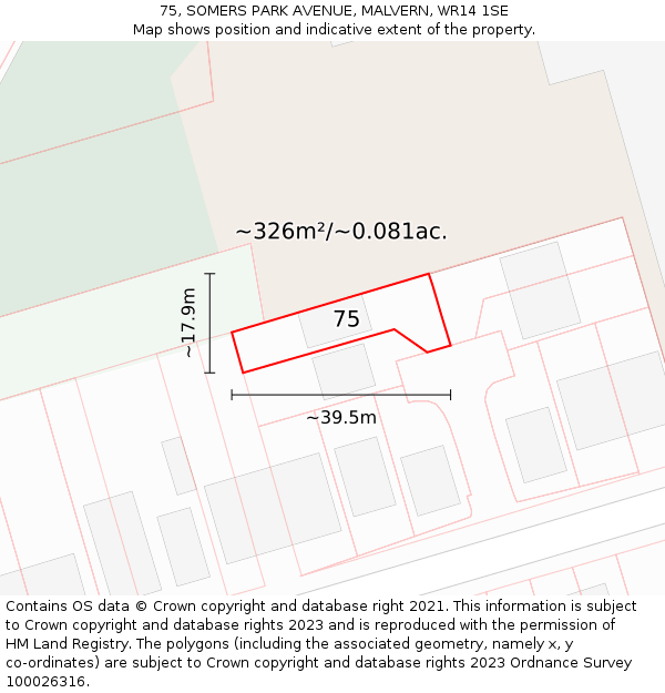 75, SOMERS PARK AVENUE, MALVERN, WR14 1SE: Plot and title map