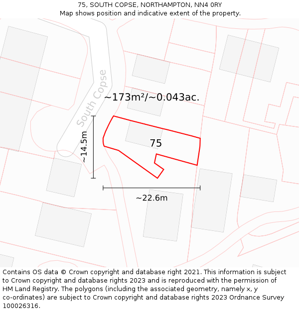 75, SOUTH COPSE, NORTHAMPTON, NN4 0RY: Plot and title map