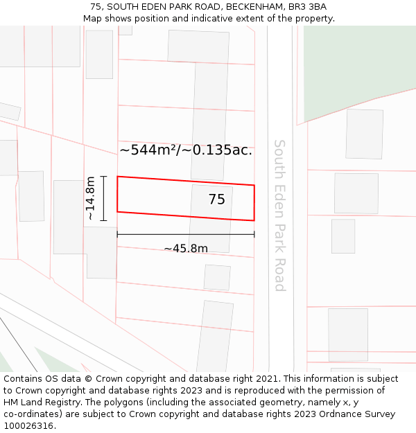 75, SOUTH EDEN PARK ROAD, BECKENHAM, BR3 3BA: Plot and title map