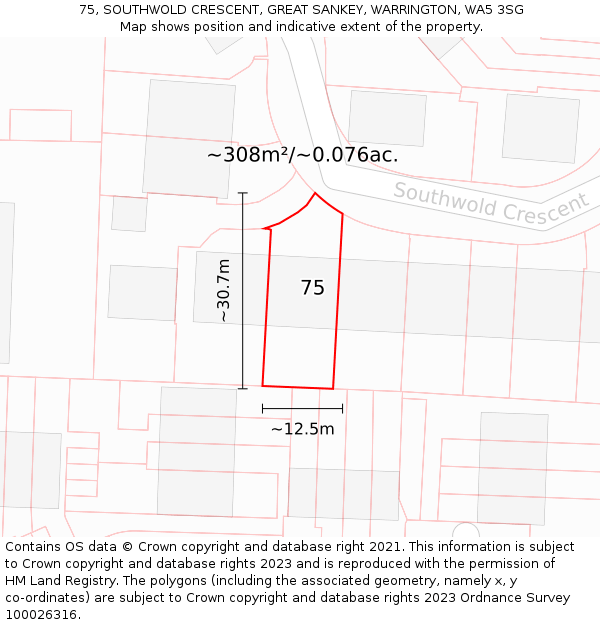 75, SOUTHWOLD CRESCENT, GREAT SANKEY, WARRINGTON, WA5 3SG: Plot and title map