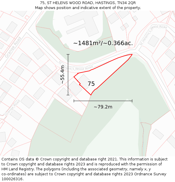75, ST HELENS WOOD ROAD, HASTINGS, TN34 2QR: Plot and title map
