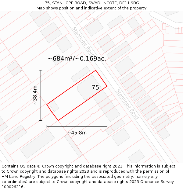 75, STANHOPE ROAD, SWADLINCOTE, DE11 9BG: Plot and title map