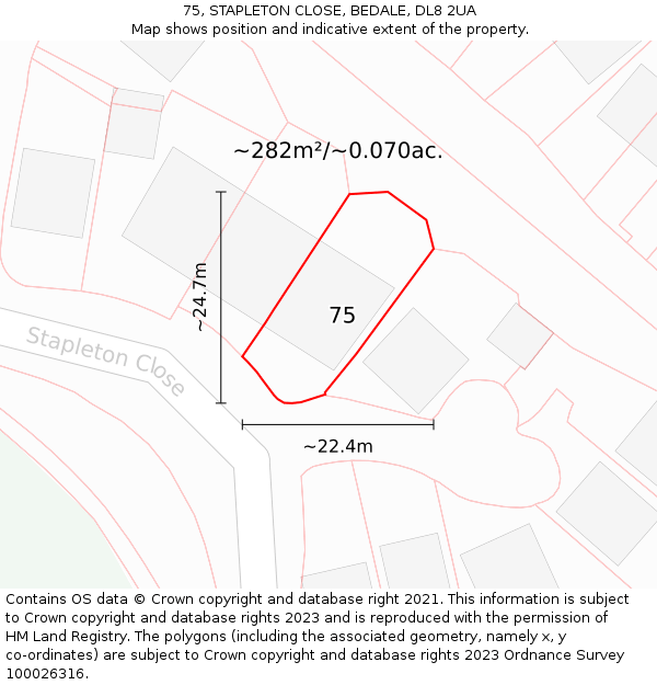 75, STAPLETON CLOSE, BEDALE, DL8 2UA: Plot and title map