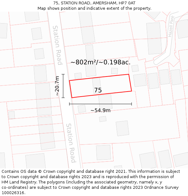 75, STATION ROAD, AMERSHAM, HP7 0AT: Plot and title map