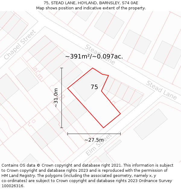75, STEAD LANE, HOYLAND, BARNSLEY, S74 0AE: Plot and title map