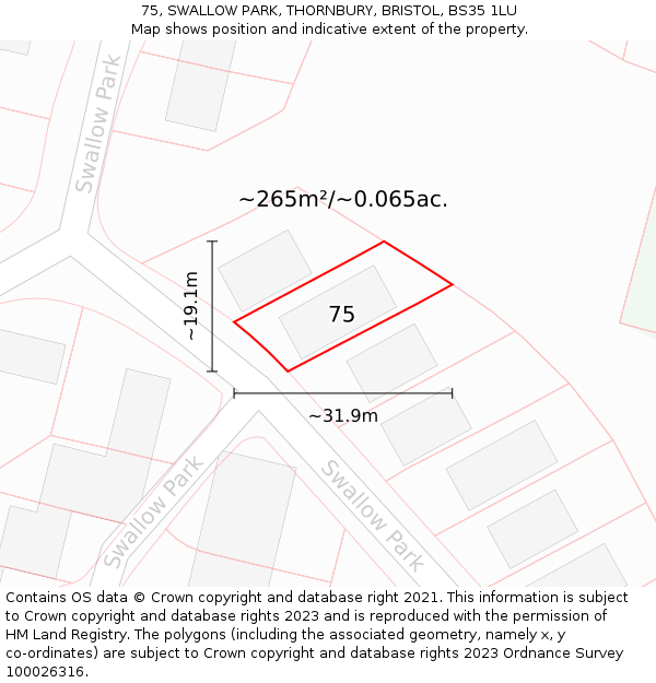 75, SWALLOW PARK, THORNBURY, BRISTOL, BS35 1LU: Plot and title map