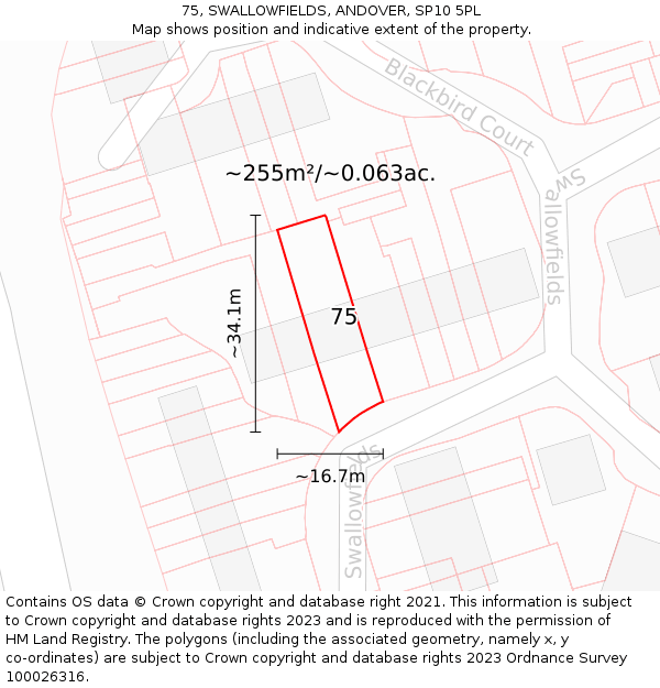 75, SWALLOWFIELDS, ANDOVER, SP10 5PL: Plot and title map