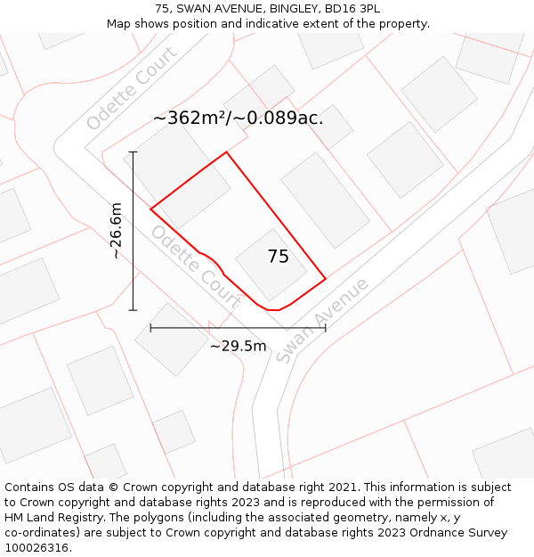 75, SWAN AVENUE, BINGLEY, BD16 3PL: Plot and title map