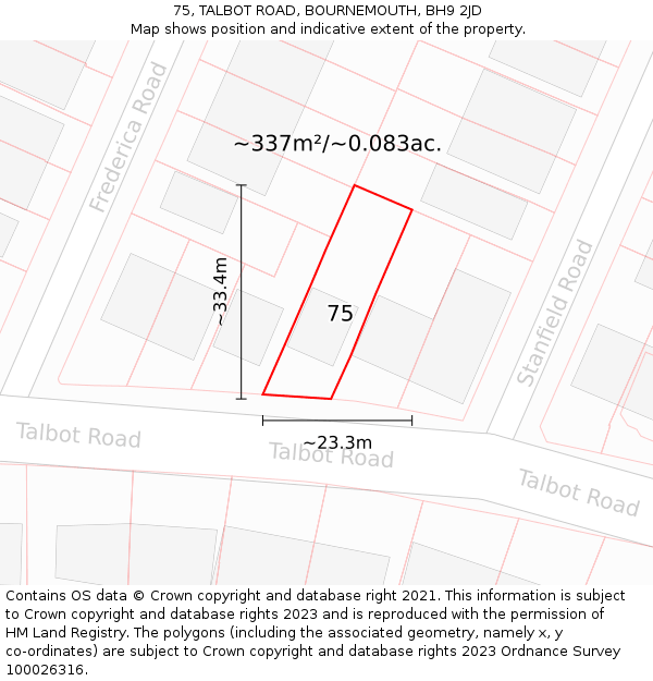 75, TALBOT ROAD, BOURNEMOUTH, BH9 2JD: Plot and title map