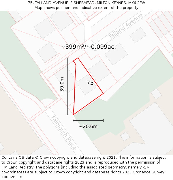 75, TALLAND AVENUE, FISHERMEAD, MILTON KEYNES, MK6 2EW: Plot and title map