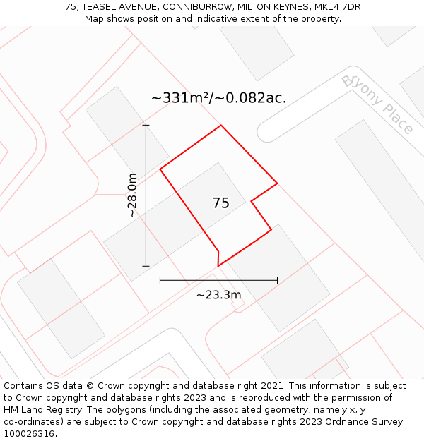 75, TEASEL AVENUE, CONNIBURROW, MILTON KEYNES, MK14 7DR: Plot and title map