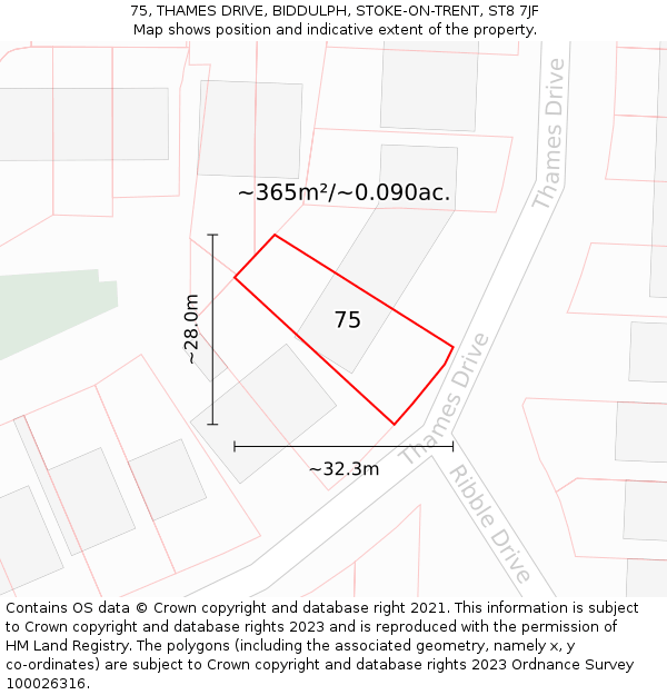 75, THAMES DRIVE, BIDDULPH, STOKE-ON-TRENT, ST8 7JF: Plot and title map