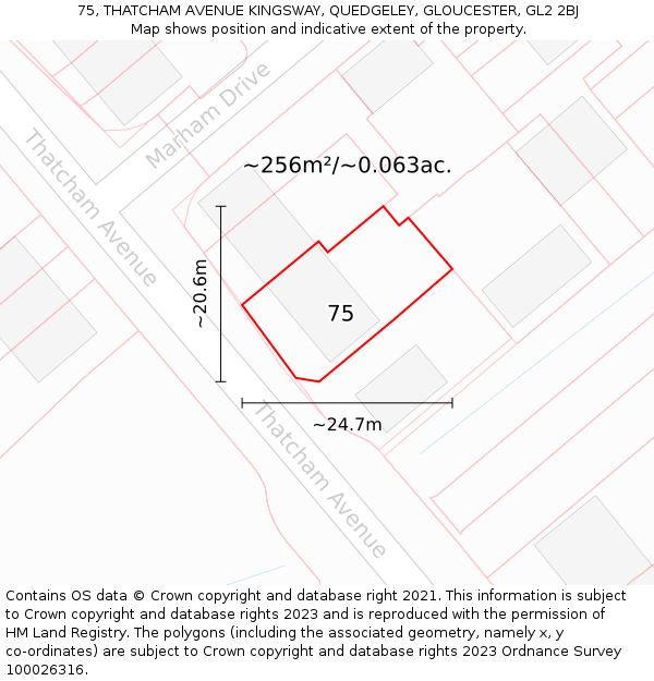 75, THATCHAM AVENUE KINGSWAY, QUEDGELEY, GLOUCESTER, GL2 2BJ: Plot and title map