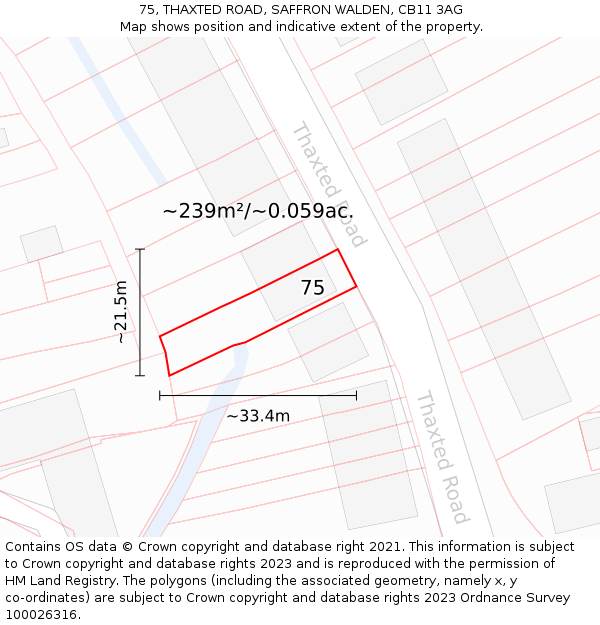 75, THAXTED ROAD, SAFFRON WALDEN, CB11 3AG: Plot and title map
