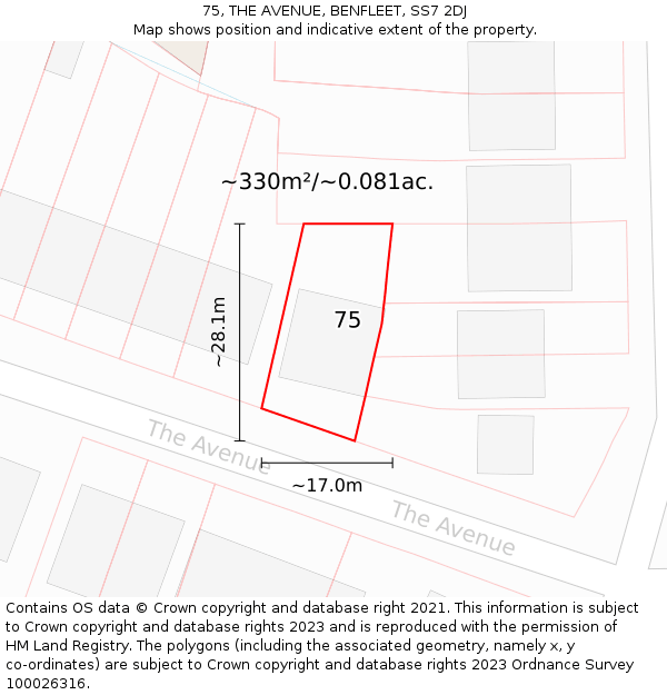 75, THE AVENUE, BENFLEET, SS7 2DJ: Plot and title map