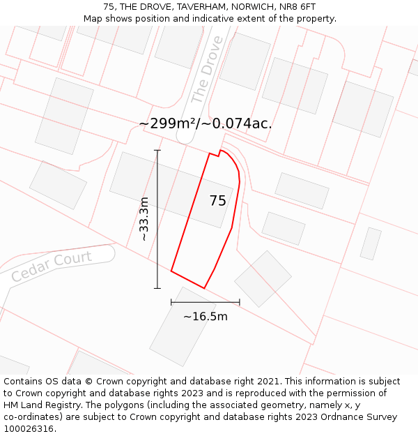 75, THE DROVE, TAVERHAM, NORWICH, NR8 6FT: Plot and title map