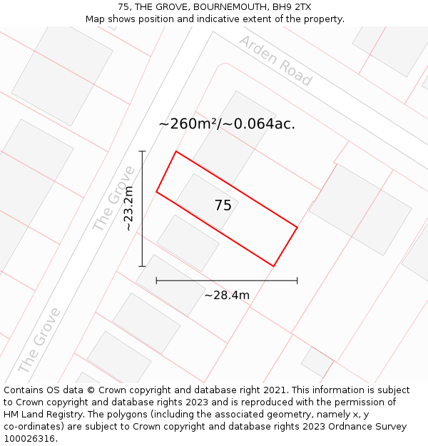 75, THE GROVE, BOURNEMOUTH, BH9 2TX: Plot and title map