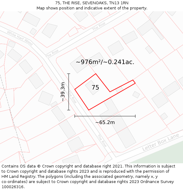 75, THE RISE, SEVENOAKS, TN13 1RN: Plot and title map