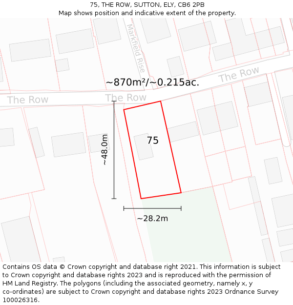 75, THE ROW, SUTTON, ELY, CB6 2PB: Plot and title map