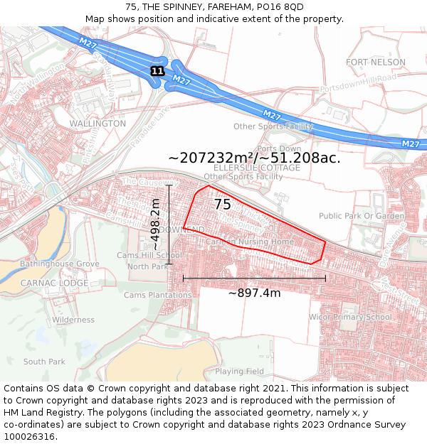 75, THE SPINNEY, FAREHAM, PO16 8QD: Plot and title map