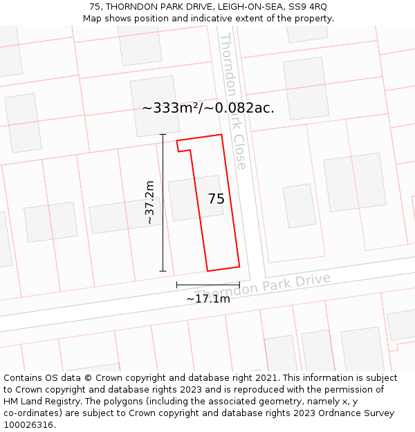 75, THORNDON PARK DRIVE, LEIGH-ON-SEA, SS9 4RQ: Plot and title map