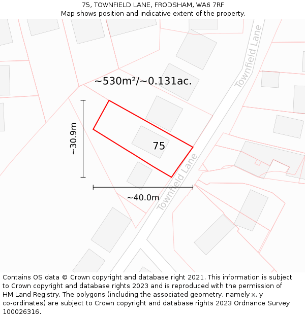 75, TOWNFIELD LANE, FRODSHAM, WA6 7RF: Plot and title map