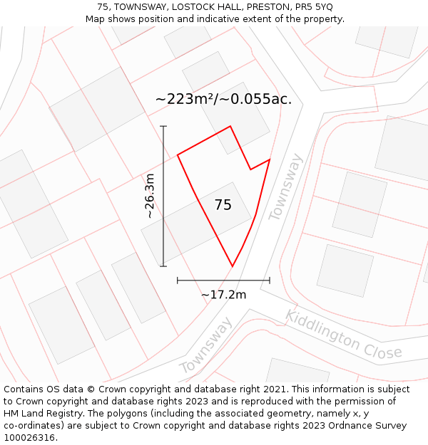 75, TOWNSWAY, LOSTOCK HALL, PRESTON, PR5 5YQ: Plot and title map