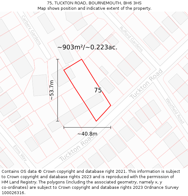 75, TUCKTON ROAD, BOURNEMOUTH, BH6 3HS: Plot and title map