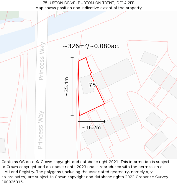 75, UPTON DRIVE, BURTON-ON-TRENT, DE14 2FR: Plot and title map