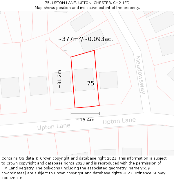 75, UPTON LANE, UPTON, CHESTER, CH2 1ED: Plot and title map