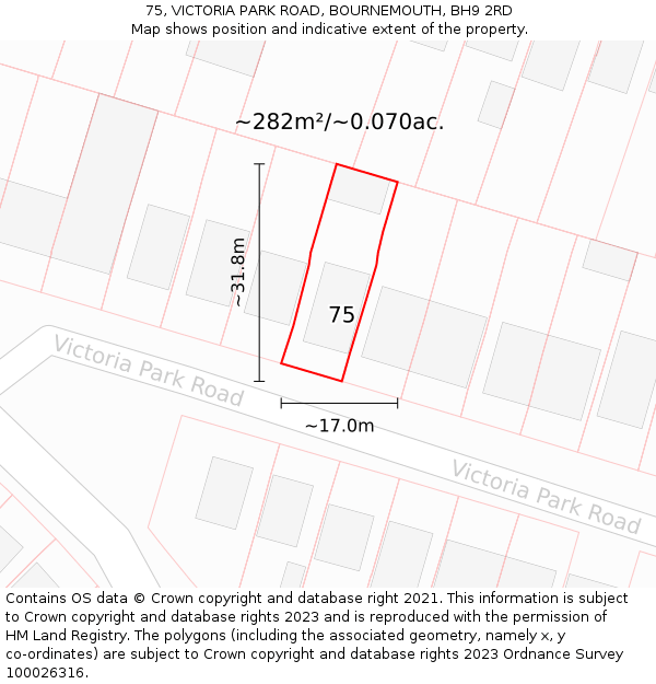 75, VICTORIA PARK ROAD, BOURNEMOUTH, BH9 2RD: Plot and title map