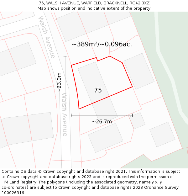 75, WALSH AVENUE, WARFIELD, BRACKNELL, RG42 3XZ: Plot and title map