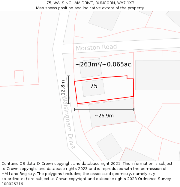75, WALSINGHAM DRIVE, RUNCORN, WA7 1XB: Plot and title map