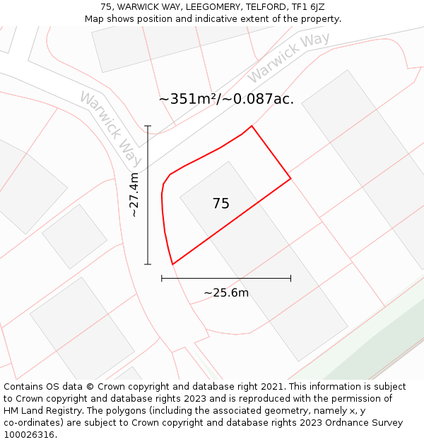 75, WARWICK WAY, LEEGOMERY, TELFORD, TF1 6JZ: Plot and title map