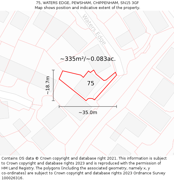 75, WATERS EDGE, PEWSHAM, CHIPPENHAM, SN15 3GF: Plot and title map