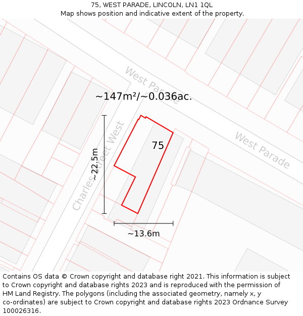 75, WEST PARADE, LINCOLN, LN1 1QL: Plot and title map