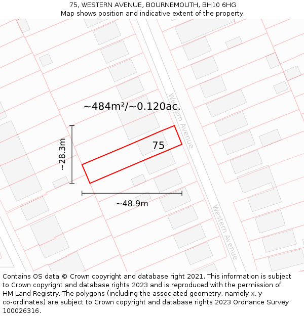 75, WESTERN AVENUE, BOURNEMOUTH, BH10 6HG: Plot and title map