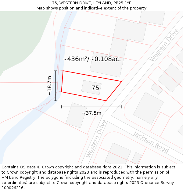 75, WESTERN DRIVE, LEYLAND, PR25 1YE: Plot and title map