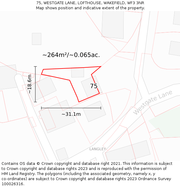 75, WESTGATE LANE, LOFTHOUSE, WAKEFIELD, WF3 3NR: Plot and title map
