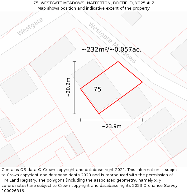 75, WESTGATE MEADOWS, NAFFERTON, DRIFFIELD, YO25 4LZ: Plot and title map