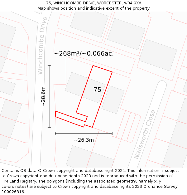 75, WINCHCOMBE DRIVE, WORCESTER, WR4 9XA: Plot and title map