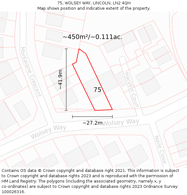 75, WOLSEY WAY, LINCOLN, LN2 4QH: Plot and title map