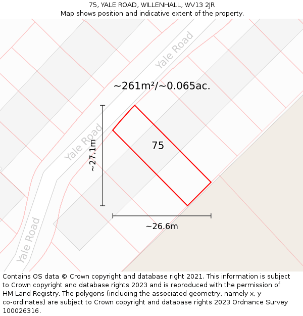 75, YALE ROAD, WILLENHALL, WV13 2JR: Plot and title map