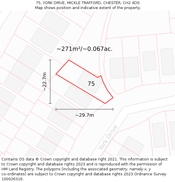 75, YORK DRIVE, MICKLE TRAFFORD, CHESTER, CH2 4DS: Plot and title map