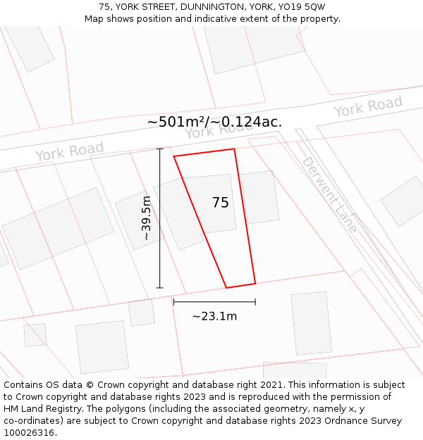 75, YORK STREET, DUNNINGTON, YORK, YO19 5QW: Plot and title map