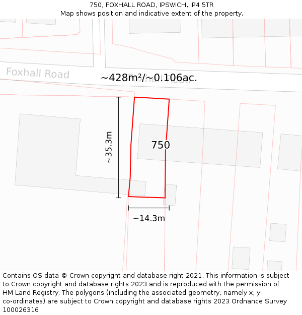 750, FOXHALL ROAD, IPSWICH, IP4 5TR: Plot and title map