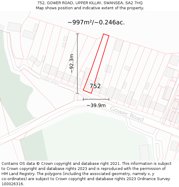 752, GOWER ROAD, UPPER KILLAY, SWANSEA, SA2 7HQ: Plot and title map