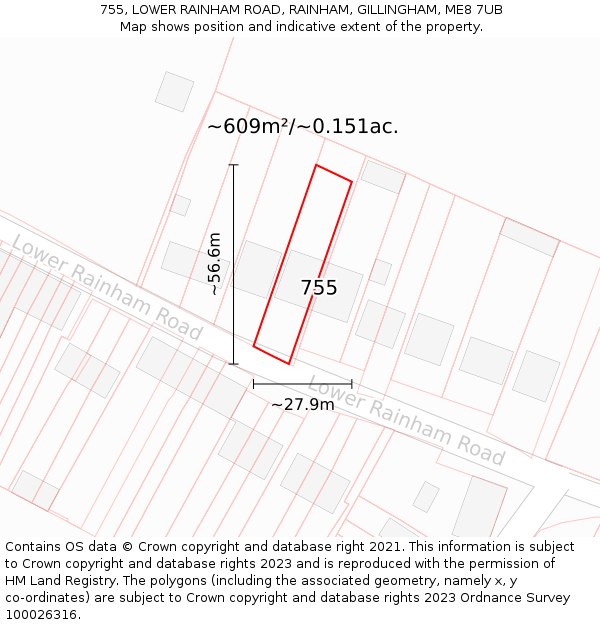 755, LOWER RAINHAM ROAD, RAINHAM, GILLINGHAM, ME8 7UB: Plot and title map