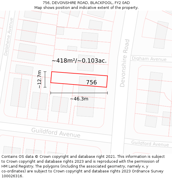 756, DEVONSHIRE ROAD, BLACKPOOL, FY2 0AD: Plot and title map